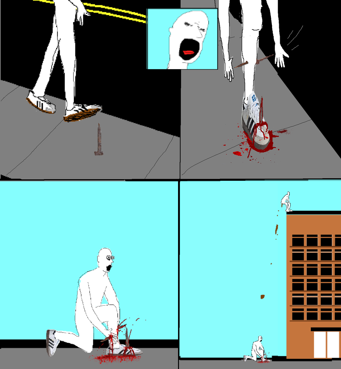 Nail in the foot, poop on the head